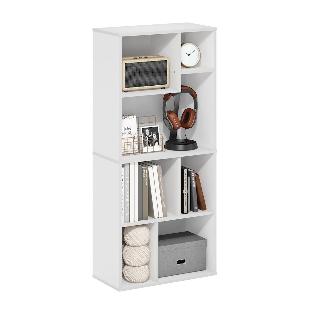 Daly 7-Cube Irregular Cubes Bookcase, Bookshelf, Storage Organizer, White. Picture 4
