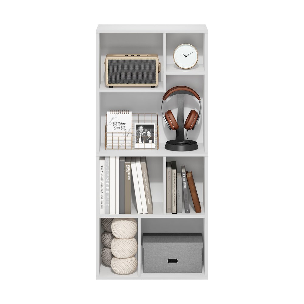 Daly 7-Cube Irregular Cubes Bookcase, Bookshelf, Storage Organizer, White. Picture 5