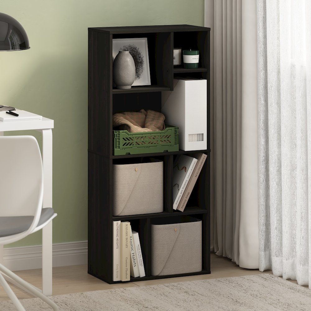 Daly 7-Cube Irregular Cubes Bookcase, Bookshelf, Storage Organizer, Espresso. Picture 6