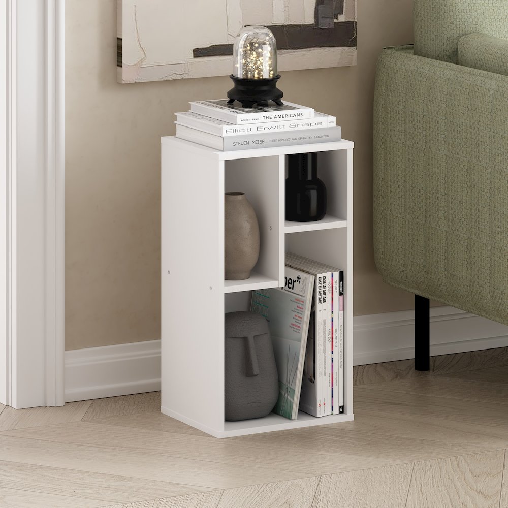 Daly 3-Cube Irregular Cubes Bookcase, Bookshelf, Storage Organizer, White. Picture 6