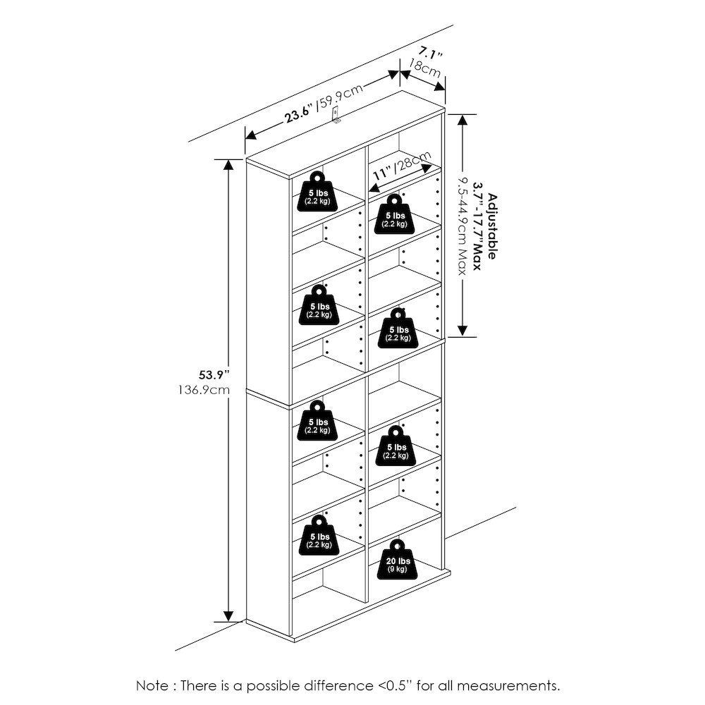 16-Shelf Multimedia Media Storage Tower Rack with Adjustable Shelves, White. Picture 2