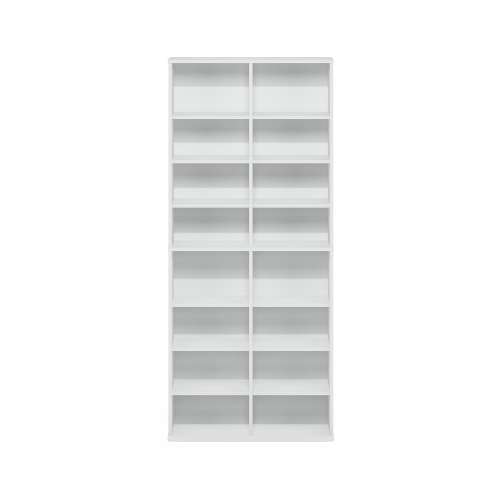 16-Shelf Multimedia Media Storage Tower Rack with Adjustable Shelves, White. Picture 3
