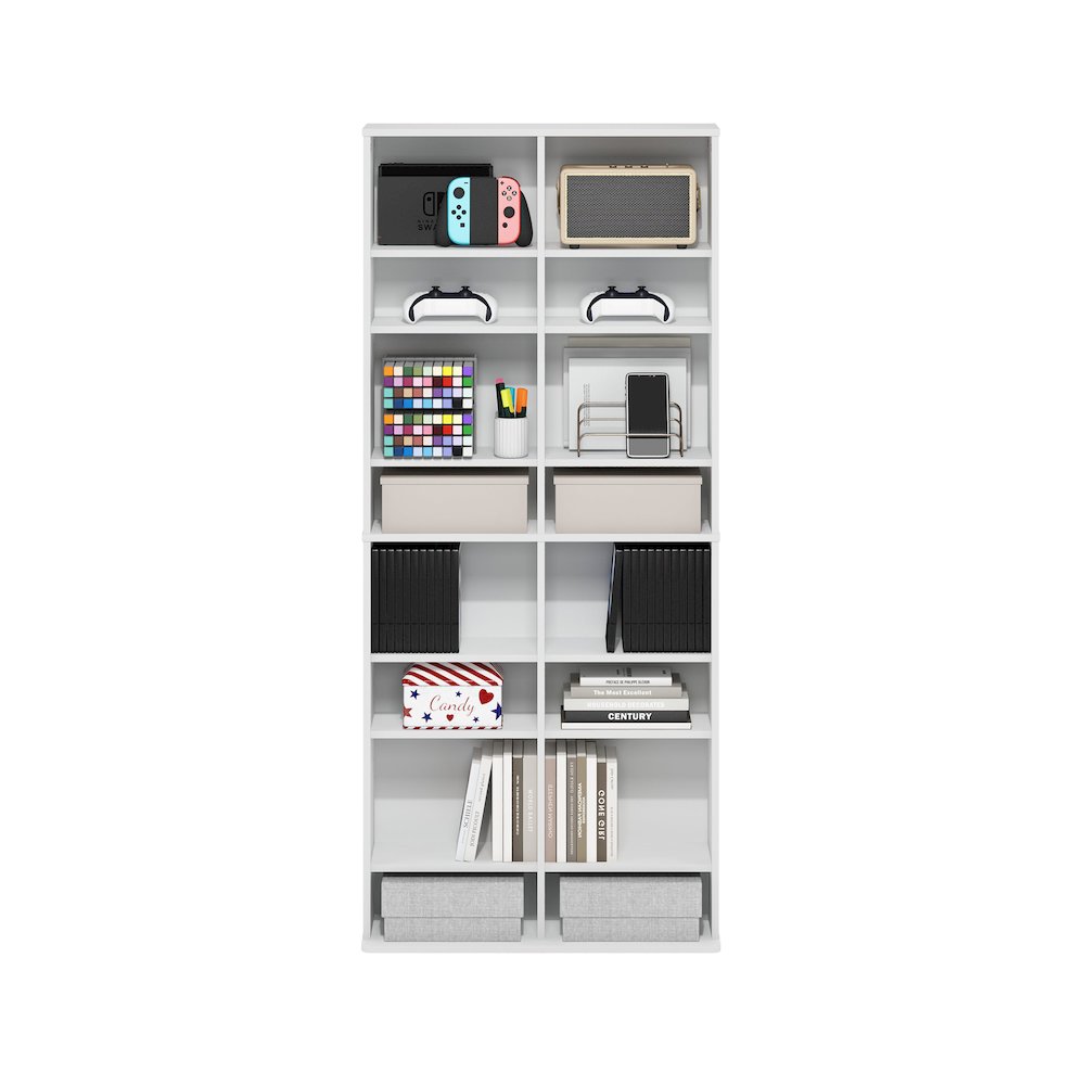 16-Shelf Multimedia Media Storage Tower Rack with Adjustable Shelves, White. Picture 5
