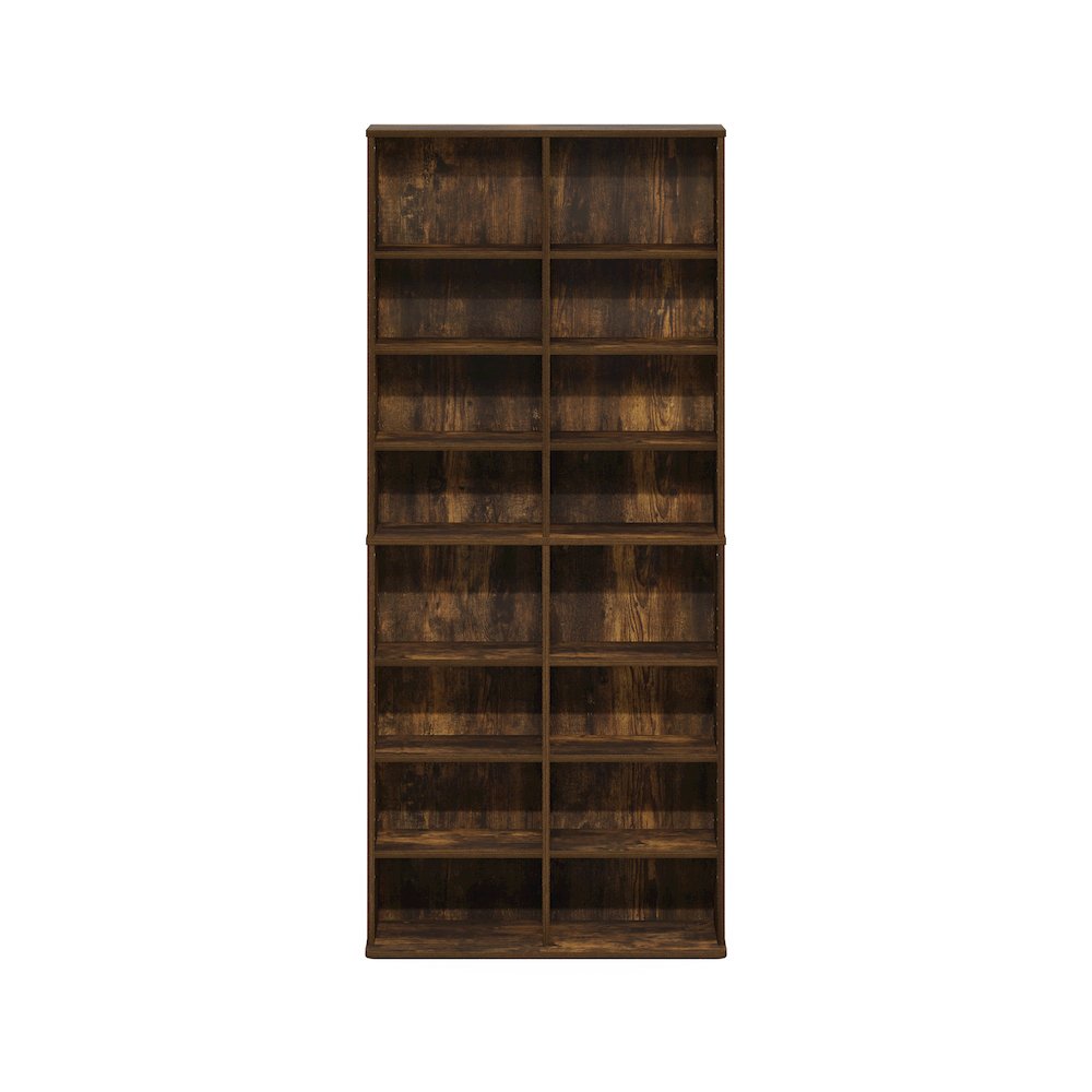 16-Shelf Multimedia Media Storage Tower Rack with Adjustable Shelves, Amber Pine. Picture 3