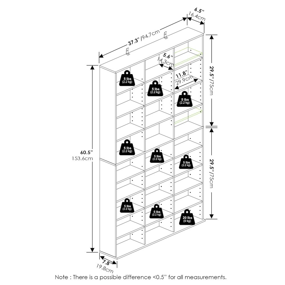 24-Shelf Multimedia Media Storage Tower Rack with Adjustable Shelves, White. Picture 5