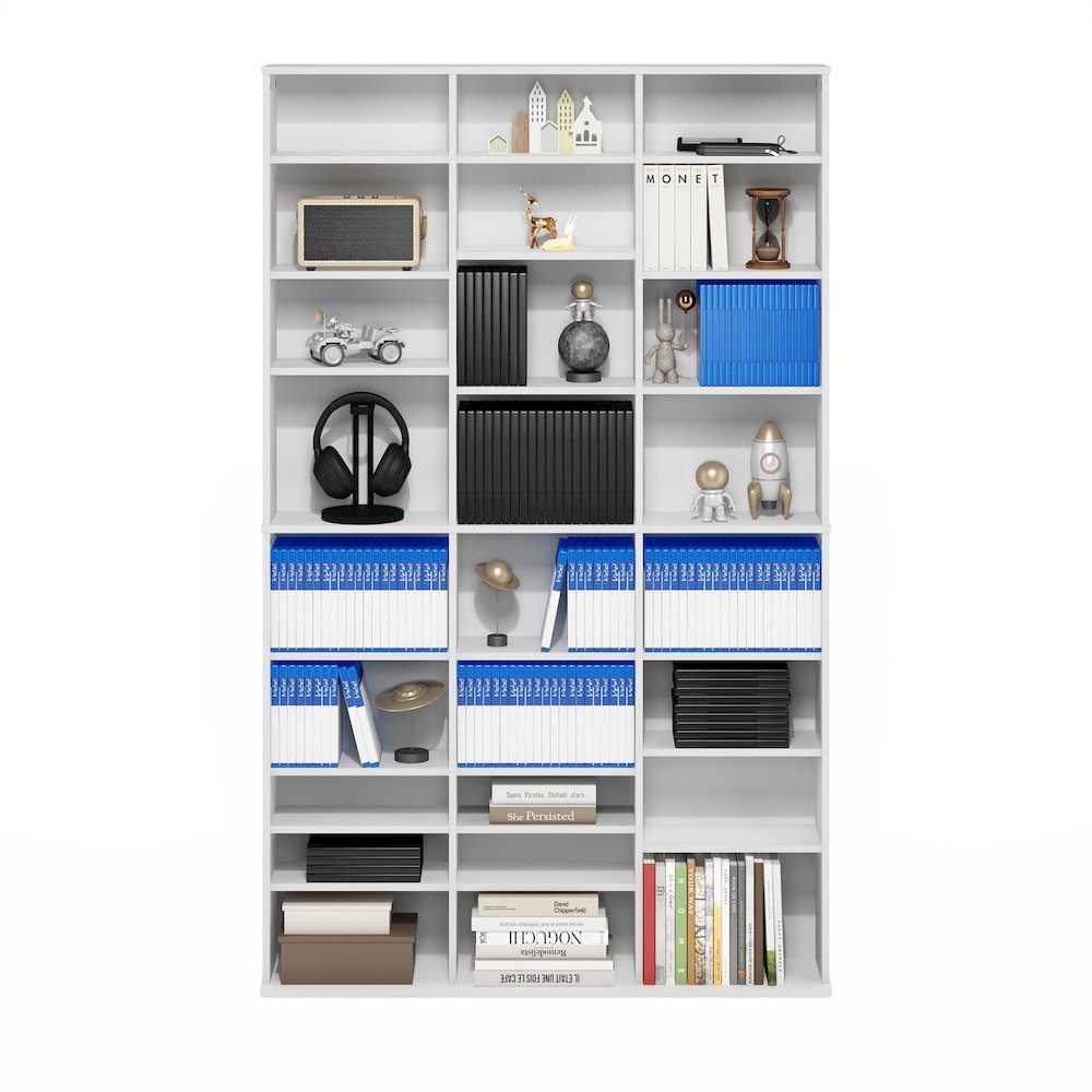 24-Shelf CD DVD Storage Tower Rack with Adjustable Shelves, Plain White. Picture 6