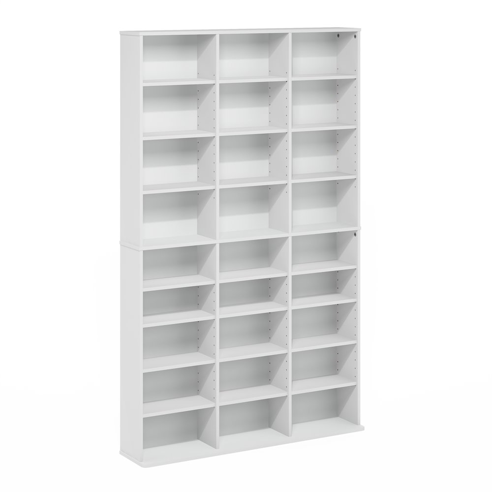 24-Shelf CD DVD Storage Tower Rack with Adjustable Shelves, Plain White. Picture 2