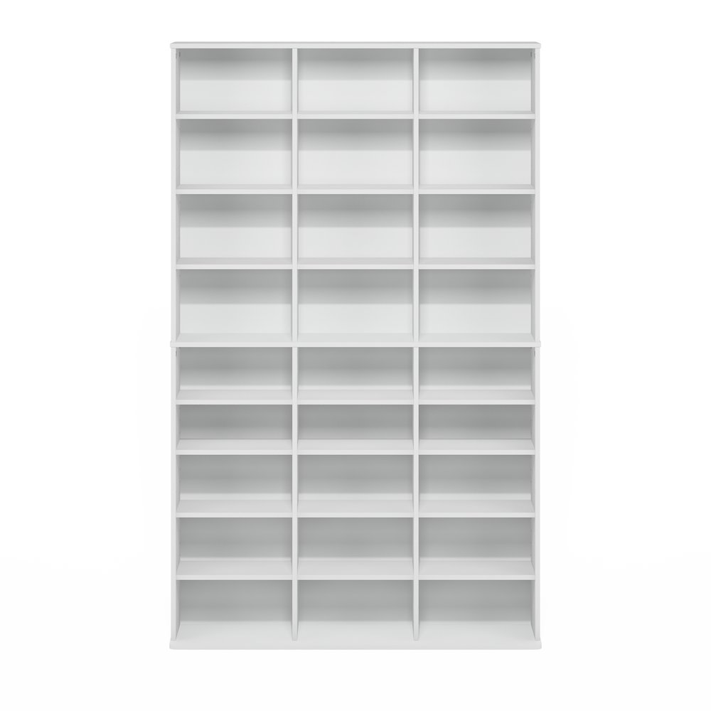 24-Shelf CD DVD Storage Tower Rack with Adjustable Shelves, Plain White. Picture 1