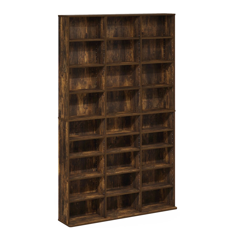 24-Shelf Multimedia Media Storage Tower Rack with Adjustable Shelves, Amber Pine. Picture 1