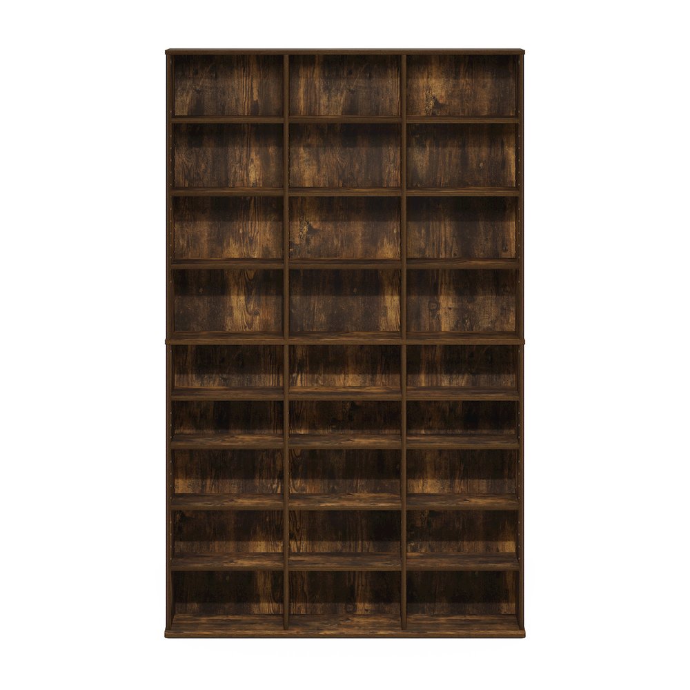24-Shelf Multimedia Media Storage Tower Rack with Adjustable Shelves, Amber Pine. Picture 3