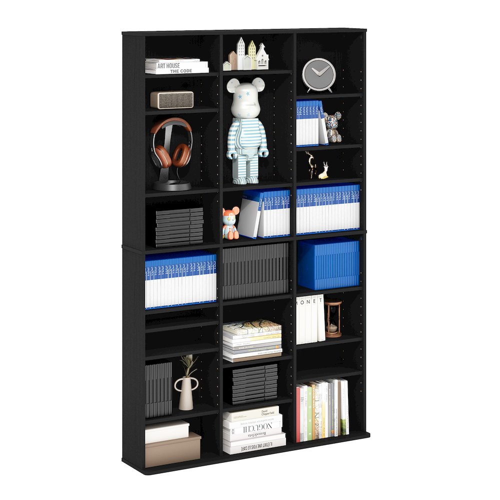 24-Shelf Multimedia Media Storage Tower Rack with Adjustable Shelves, Americano. Picture 4