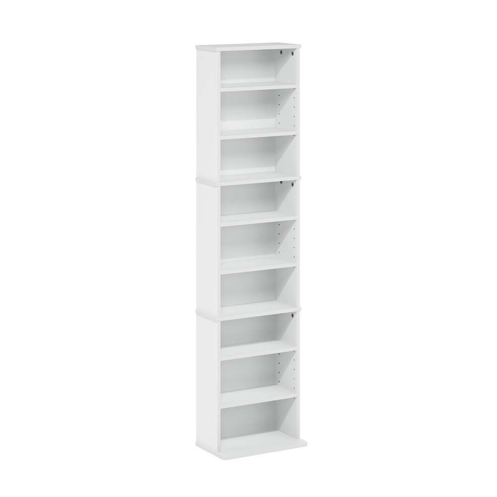 9-Shelf Multimedia Media Storage Tower Rack with Adjustable Shelves, White. Picture 1