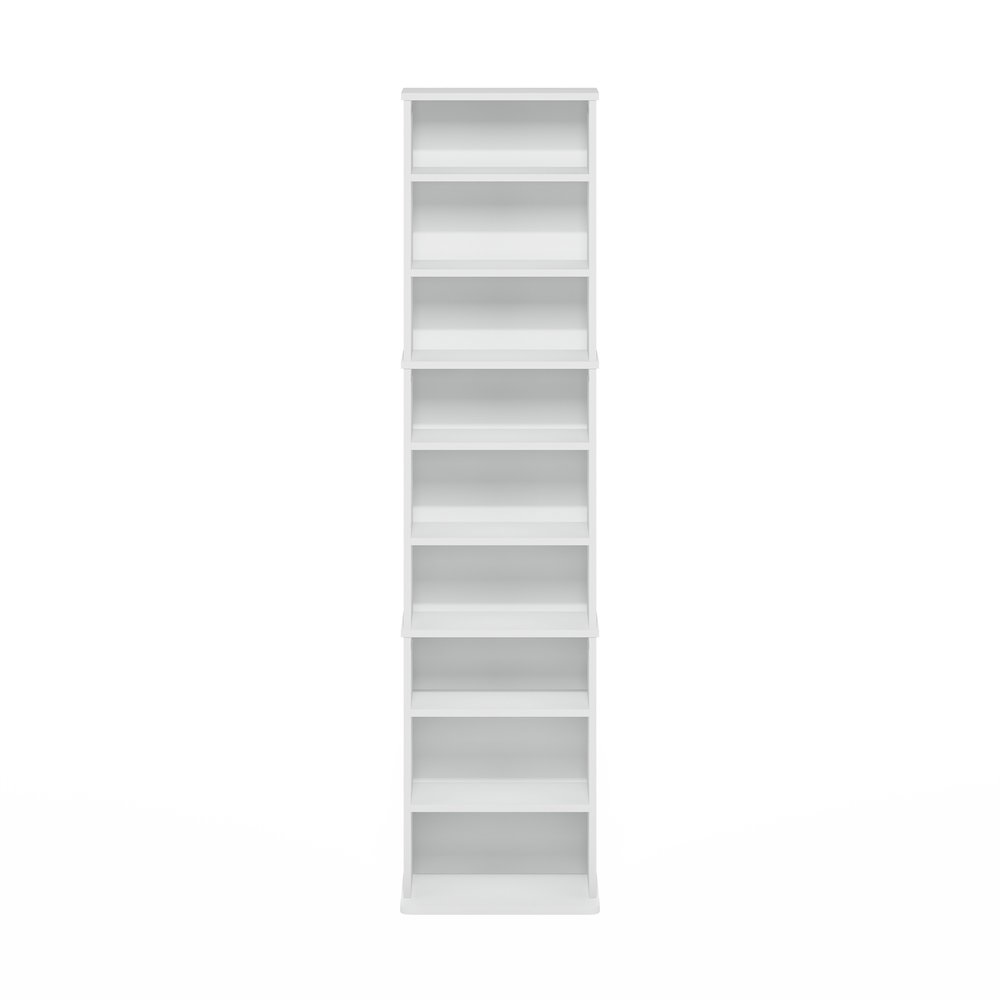 9-Shelf Multimedia Media Storage Tower Rack with Adjustable Shelves, White. Picture 3