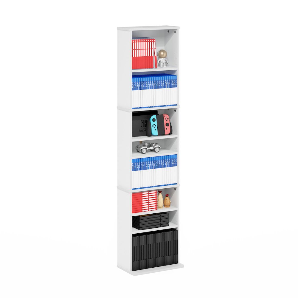 9-Shelf Multimedia Media Storage Tower Rack with Adjustable Shelves, White. Picture 4