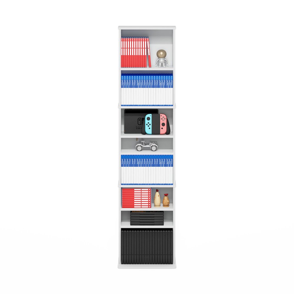9-Shelf Multimedia Media Storage Tower Rack with Adjustable Shelves, White. Picture 5