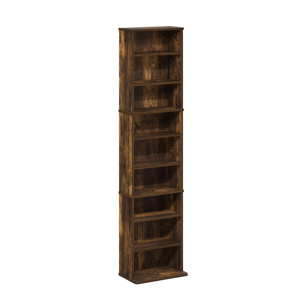 9-Shelf Multimedia Media Storage Tower Rack with Adjustable Shelves, Amber Pine. Picture 1