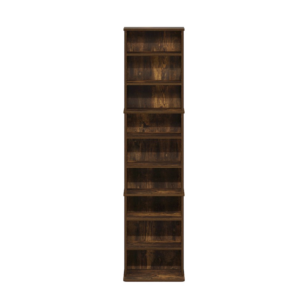 9-Shelf Multimedia Media Storage Tower Rack with Adjustable Shelves, Amber Pine. Picture 3