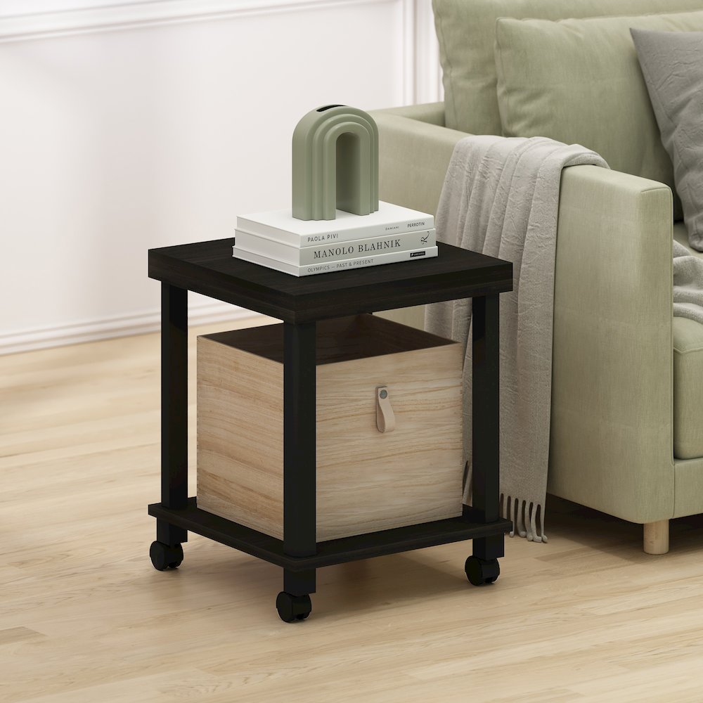 Turn-N-Tube Classic 2-Tier End Table, Side Table with Casters, Espresso/Black. Picture 6