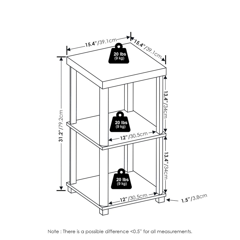 Turn-N-Tube Classic 3-Tier End Table, Side Table, Espresso/Black. Picture 2