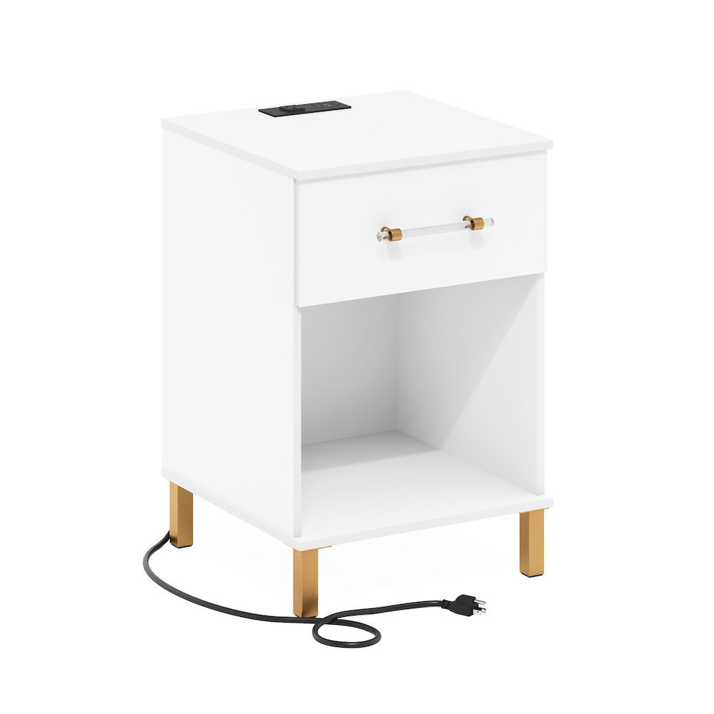 Tidur End Table, Side Table with USB and Type-C Charging Station, White. Picture 1