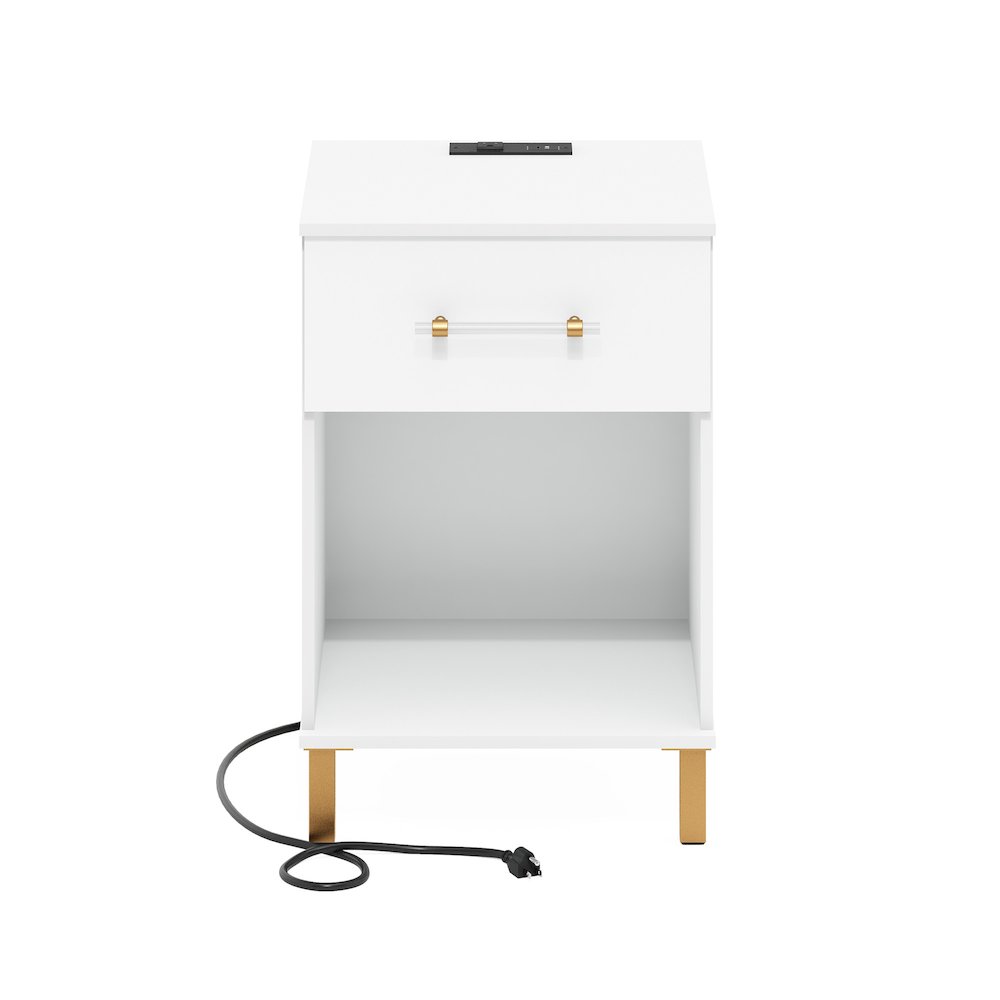 Tidur End Table, Side Table with USB and Type-C Charging Station, White. Picture 3