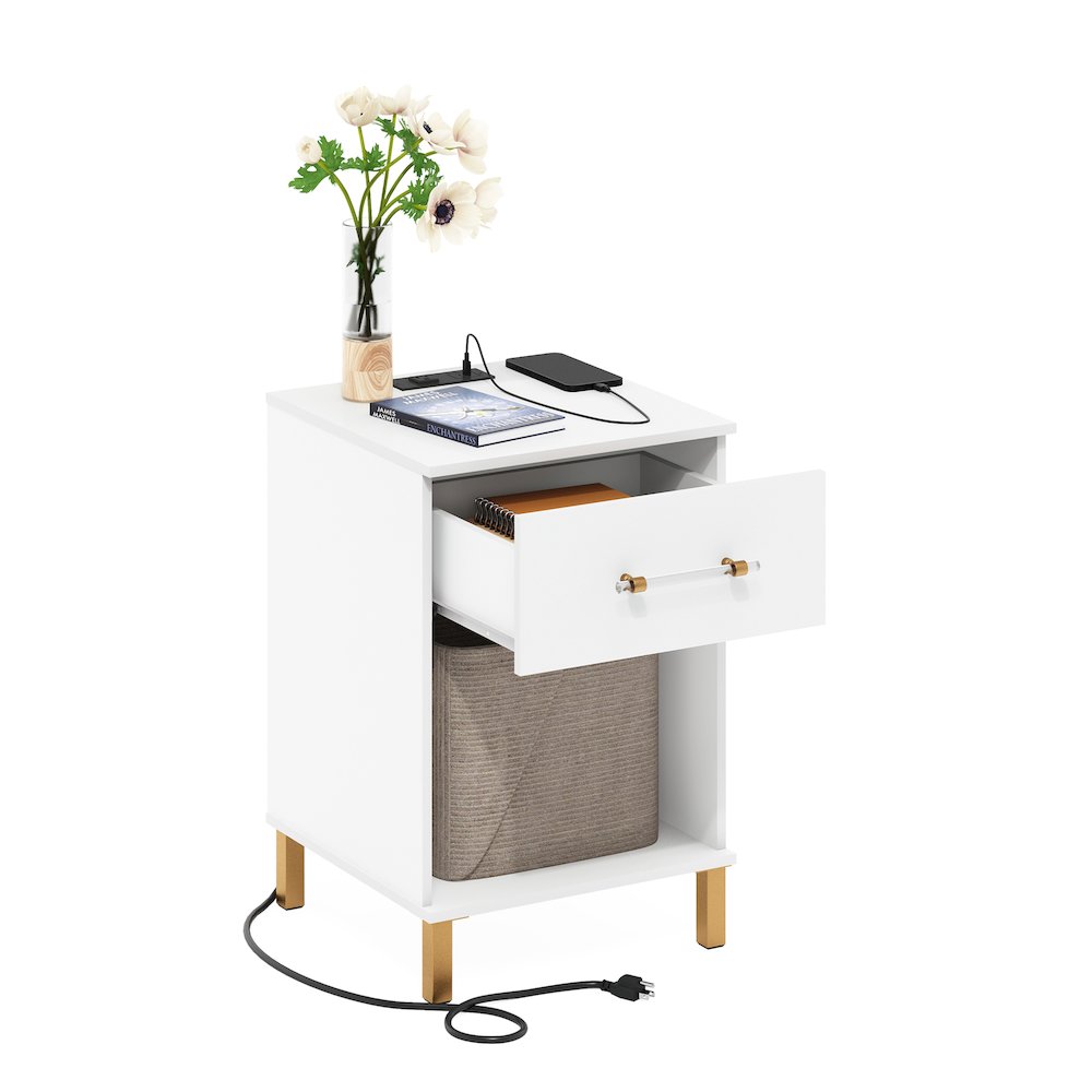 Tidur End Table, Side Table with USB and Type-C Charging Station, White. Picture 4