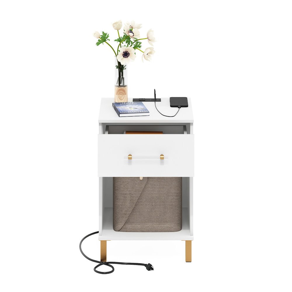 Tidur End Table, Side Table with USB and Type-C Charging Station, White. Picture 5