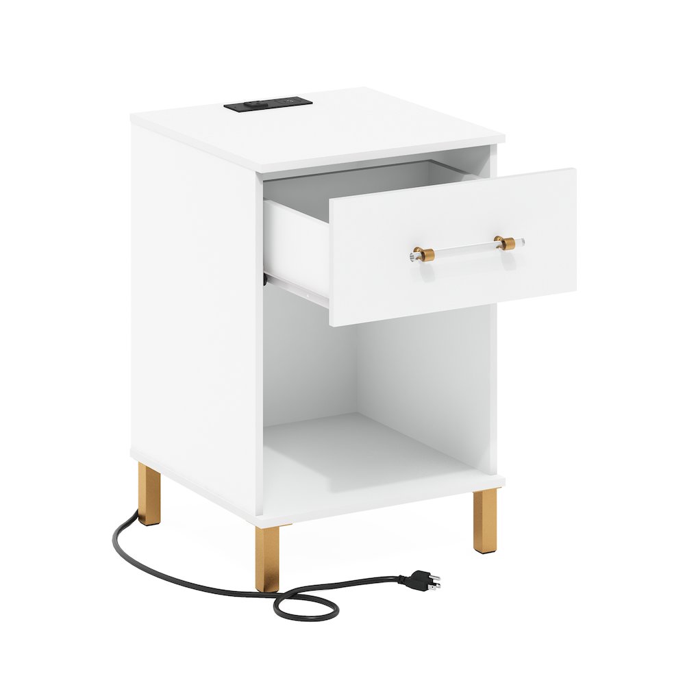 Tidur End Table, Side Table with USB and Type-C Charging Station, White. Picture 6