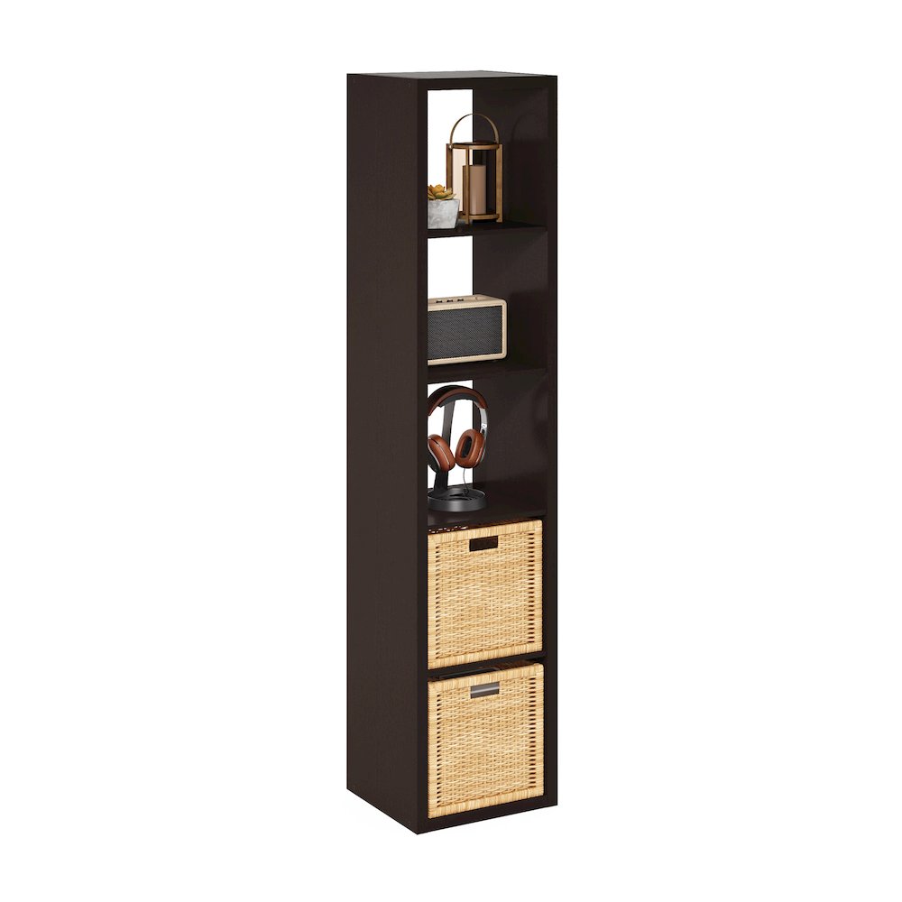 Cubicle Open Back Decorative Verticle Cube Storage Organizer, 5-Cube, Dark Oak. Picture 4