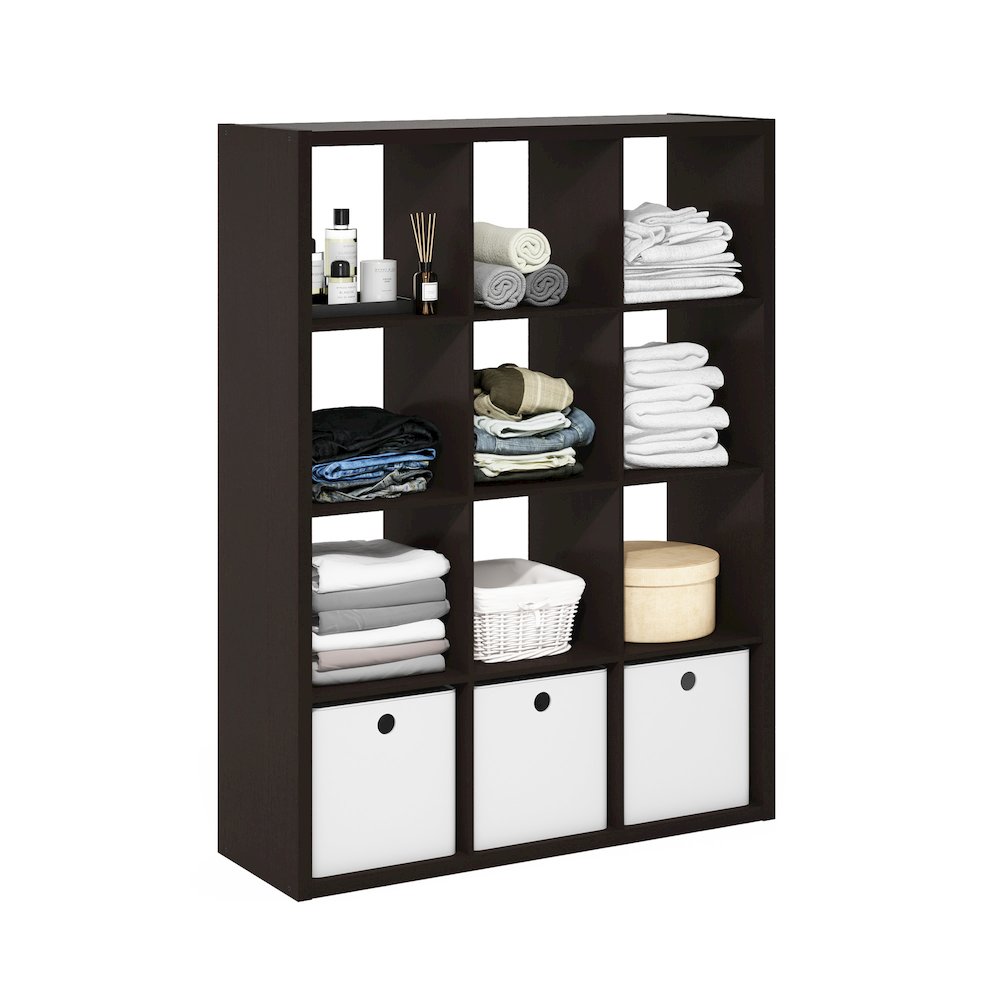 Cubicle Open Back Decorative Cube Storage Organizer, 12-Cube, Dark Oak. Picture 4