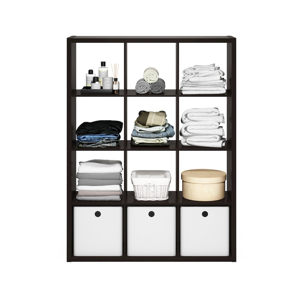 Cubicle Open Back Decorative Cube Storage Organizer, 12-Cube, Dark Oak. Picture 5