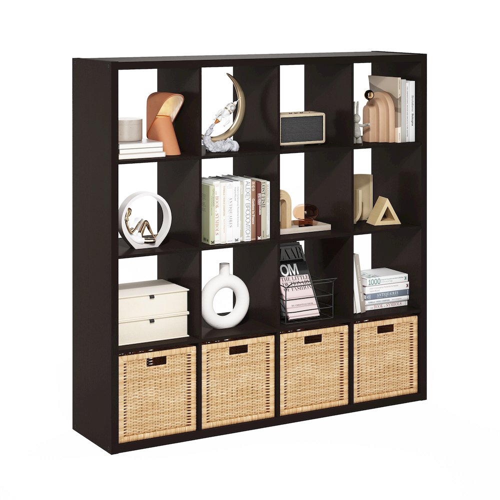 Cubicle Open Back Decorative Cube Storage Organizer, 16-Cube, Dark Oak. Picture 4