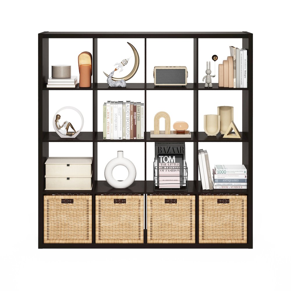 Cubicle Open Back Decorative Cube Storage Organizer, 16-Cube, Dark Oak. Picture 5