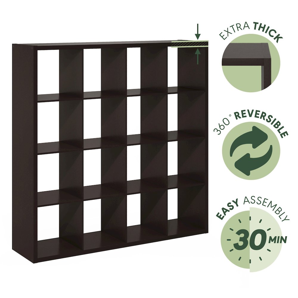 Cubicle Open Back Decorative Cube Storage Organizer, 16-Cube, Dark Oak. Picture 6