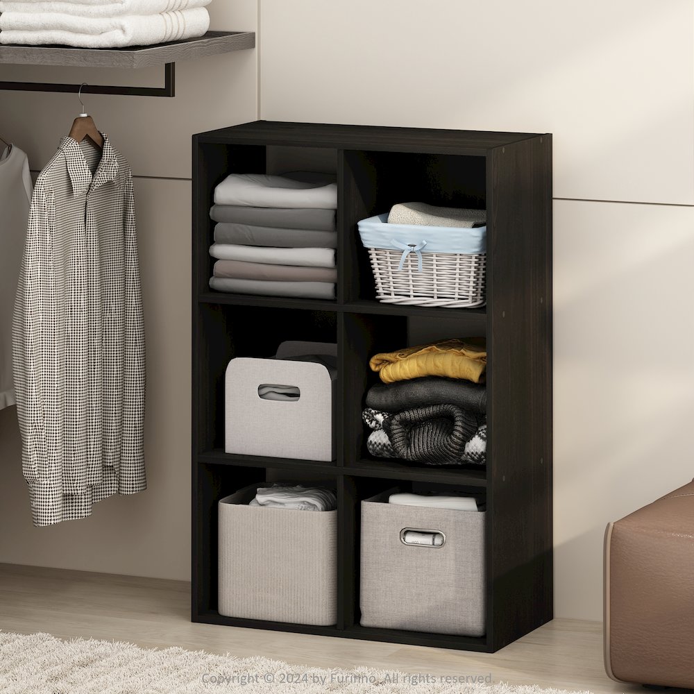 Multipurpose Clothing & Closet Storage Organizer Shelf, 6-Cube, Espresso. Picture 6