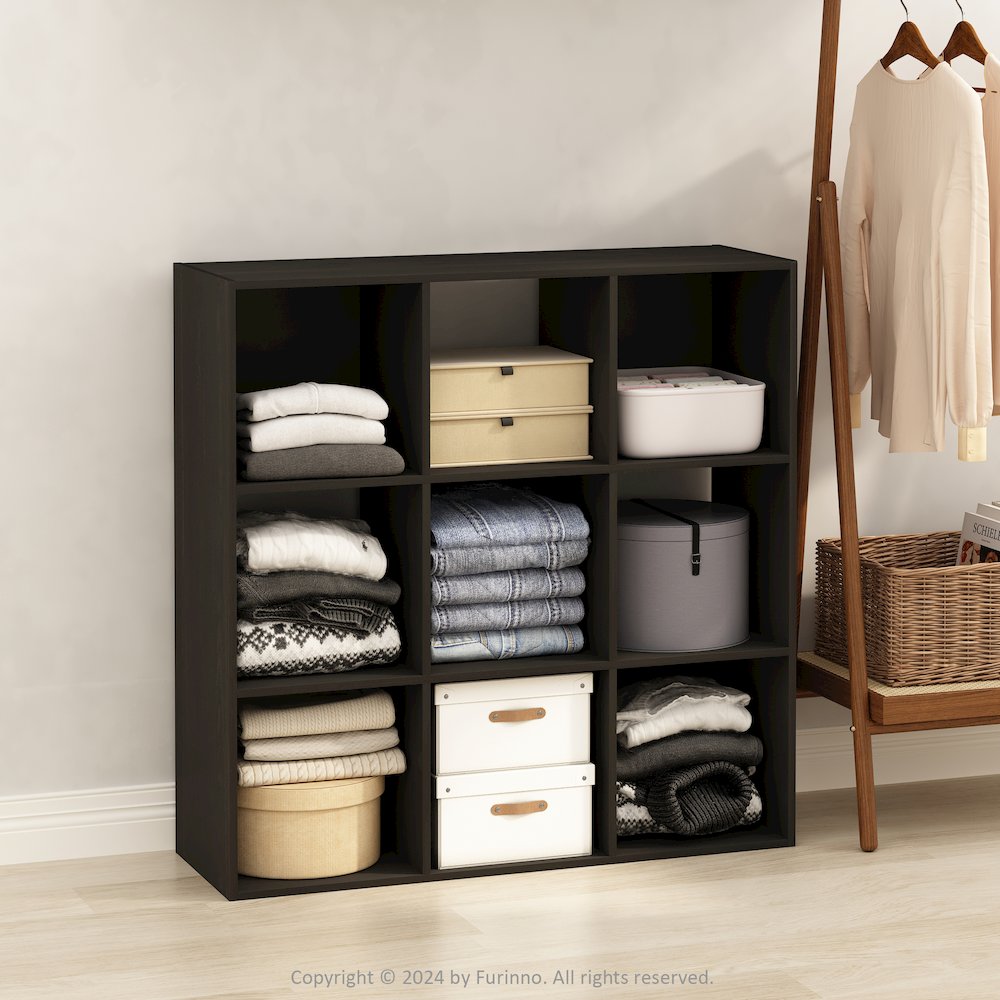 Multipurpose Clothing & Closet Storage Organizer Shelf, 9-Cube, Espresso. Picture 6