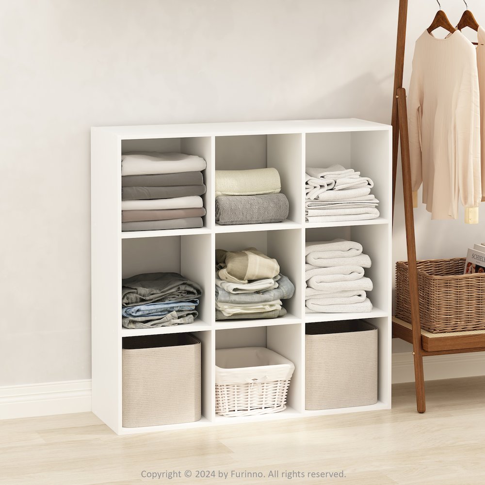 Multipurpose Clothing & Closet Storage Organizer Shelf, 9-Cube, White. Picture 6