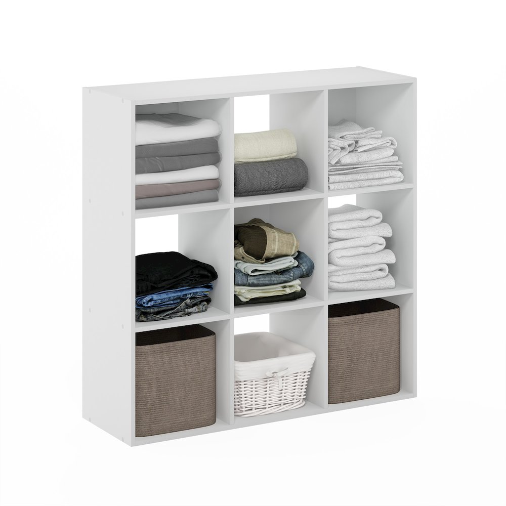 Multipurpose Clothing & Closet Storage Organizer Shelf, 9-Cube, White. Picture 4