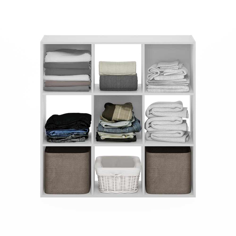 Multipurpose Clothing & Closet Storage Organizer Shelf, 9-Cube, White. Picture 5