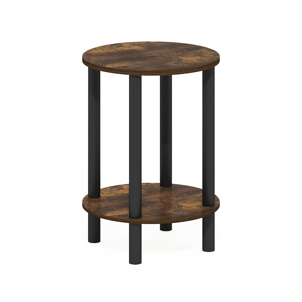 2-Tier Round Wooden End Table, Side Table, Amber Pine/Black. Picture 1