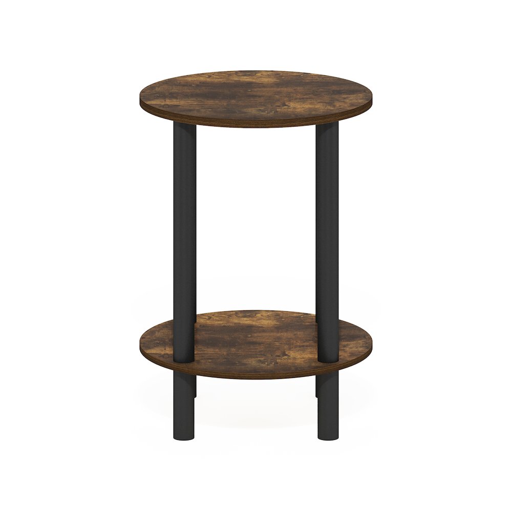 2-Tier Round Wooden End Table, Side Table, Amber Pine/Black. Picture 3