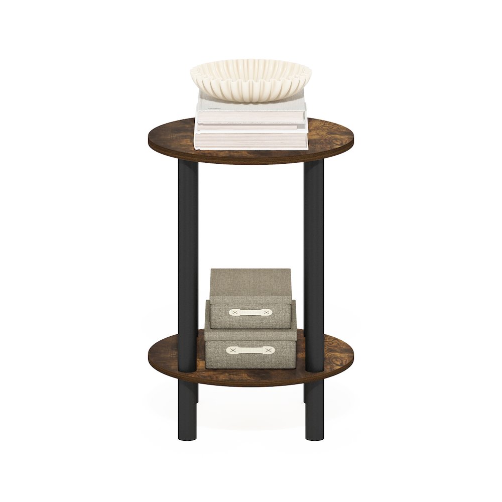 2-Tier Round Wooden End Table, Side Table, Amber Pine/Black. Picture 5