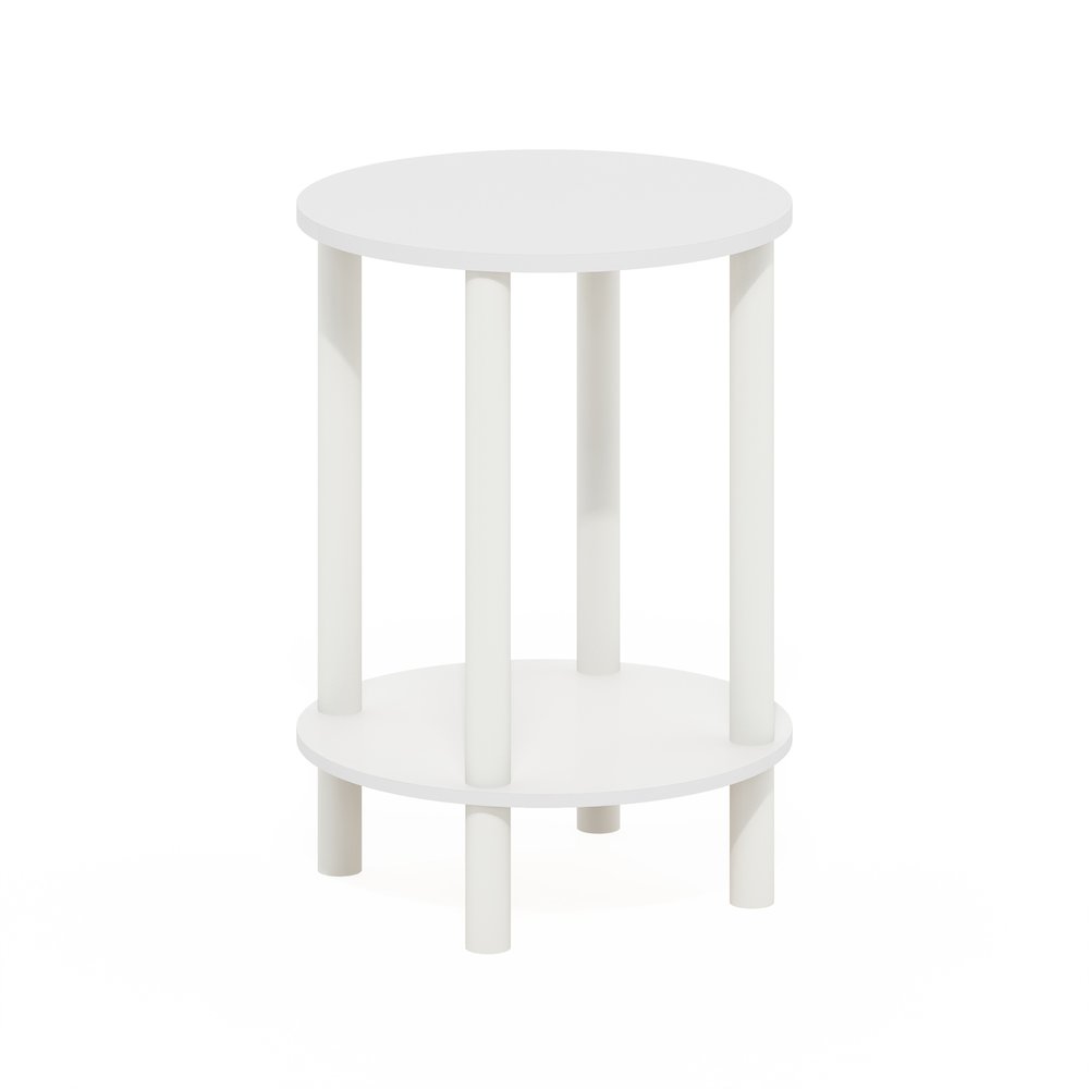 2-Tier Round Wooden End Table, Side Table, White/White. Picture 1