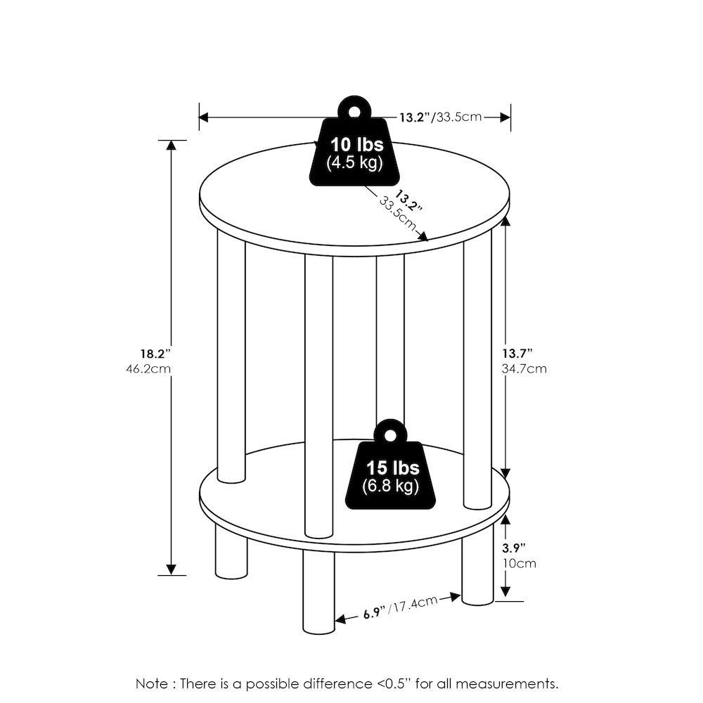 2-Tier Round Wooden End Table, Side Table, White/White. Picture 2