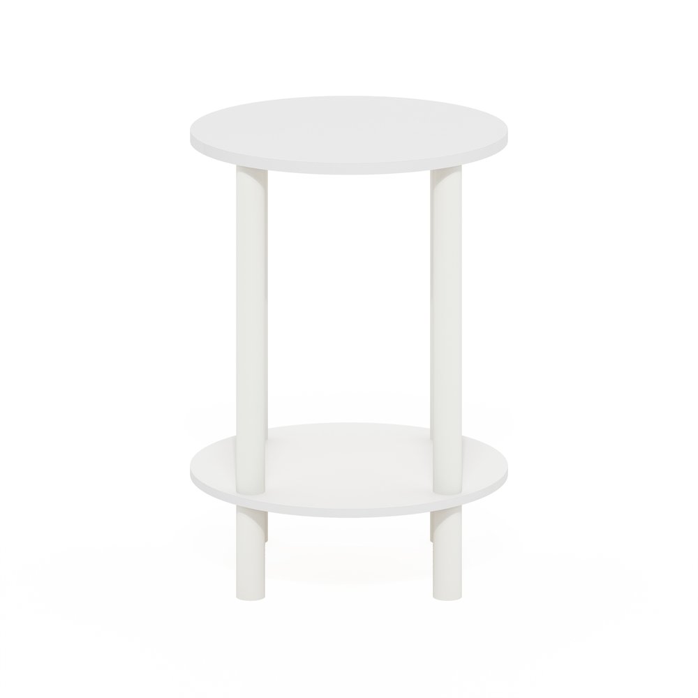 2-Tier Round Wooden End Table, Side Table, White/White. Picture 3