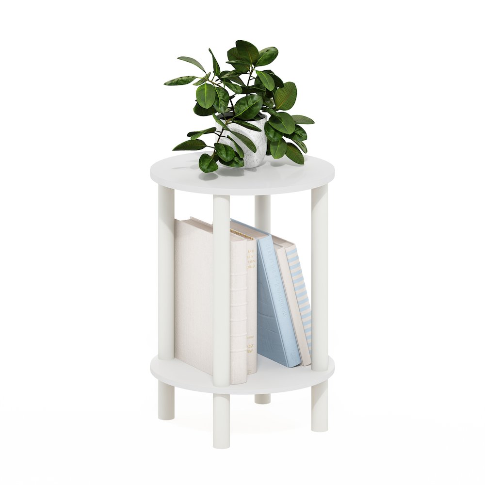 2-Tier Round Wooden End Table, Side Table, White/White. Picture 4