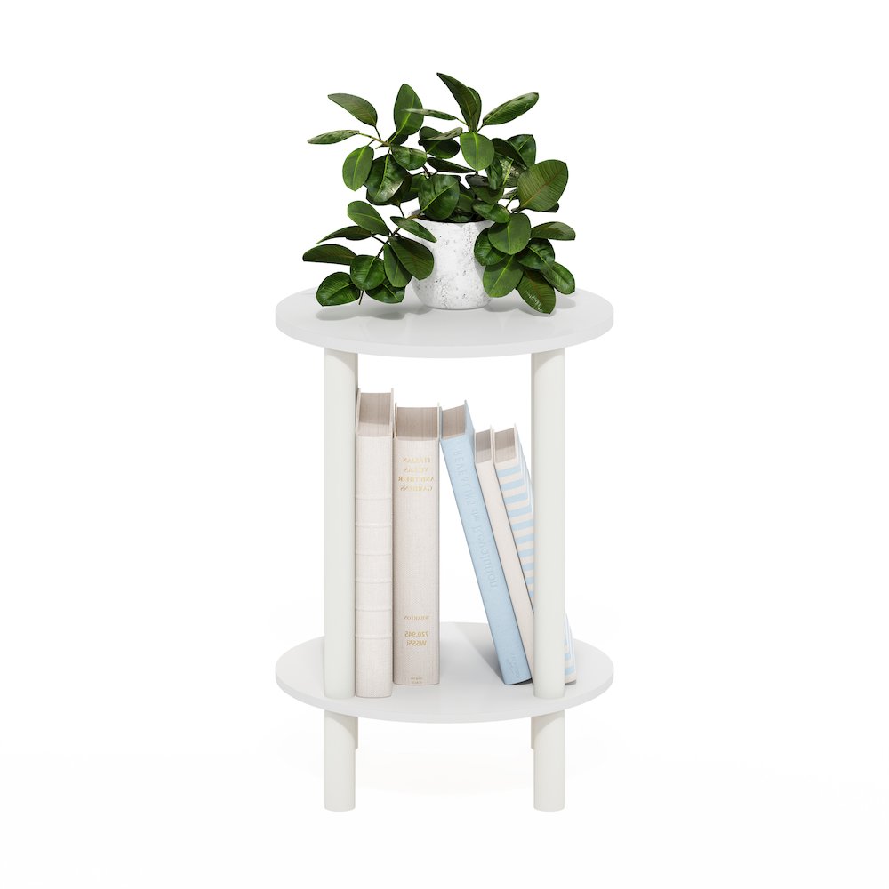 2-Tier Round Wooden End Table, Side Table, White/White. Picture 5
