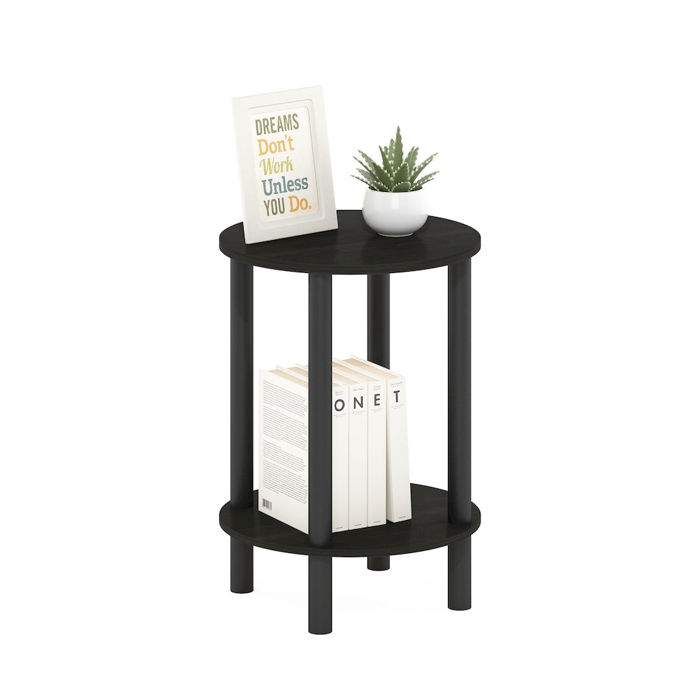 2-Tier Round Wooden End Table, Side Table, Espresso/Black. Picture 4