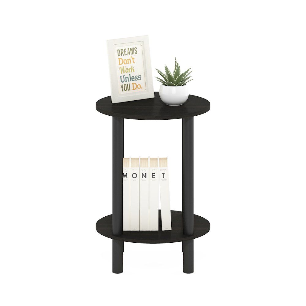 2-Tier Round Wooden End Table, Side Table, Espresso/Black. Picture 5