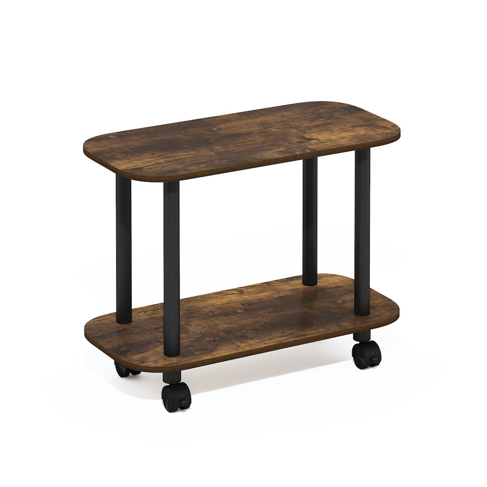 Turn-N-Tube Modern Oval End Table, Side Table with Casters, Amber Pine/Black. Picture 1